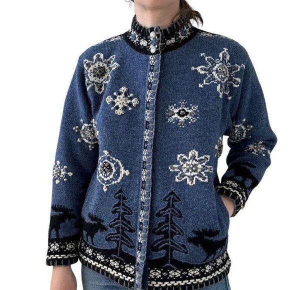 Vintage Coldwater Creek Wool Snowflake Christmas Theme Cardigan Jacket Sz S - Picture 4 of 7